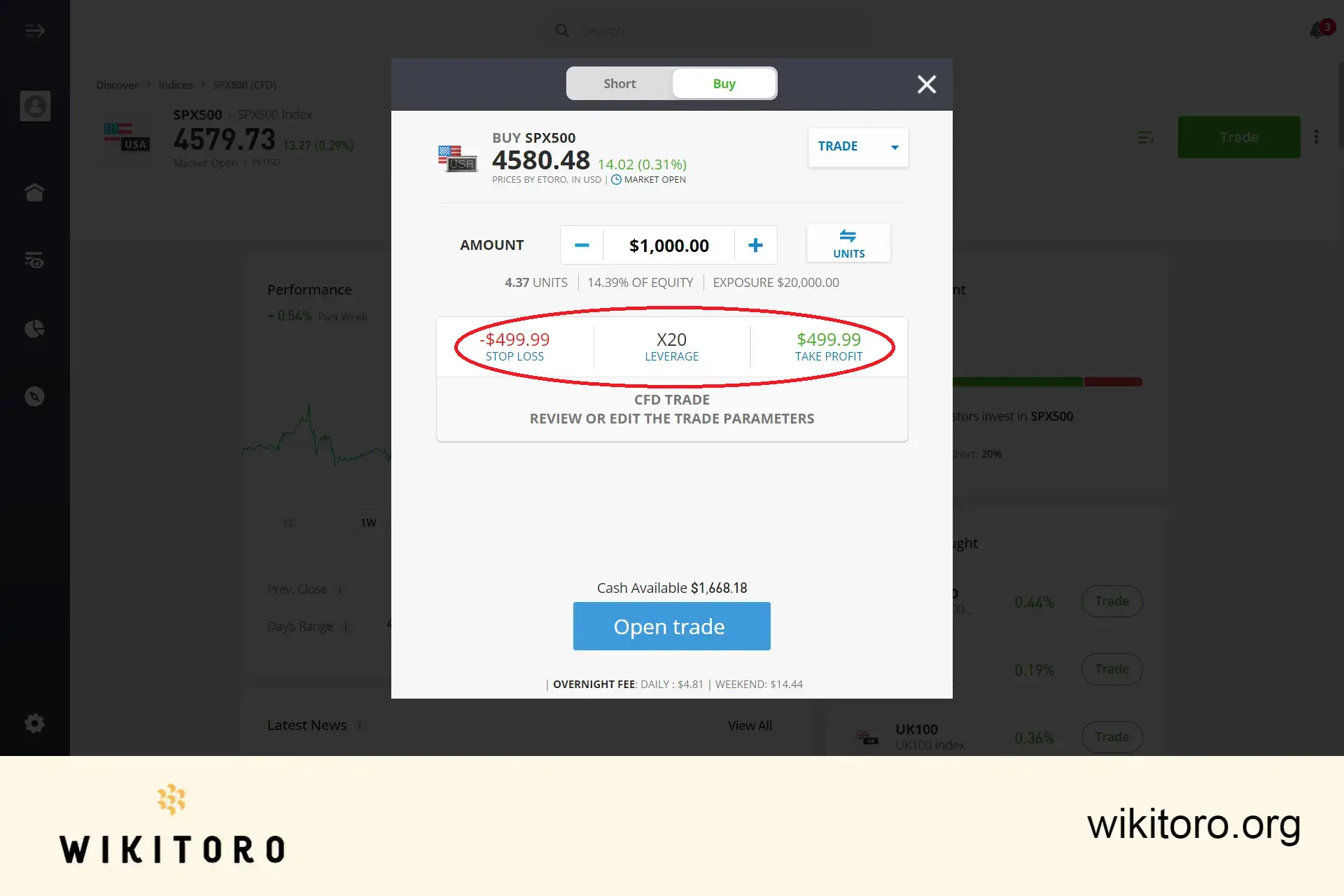 Ställa in eToro S&P 500:s handelsparametrar