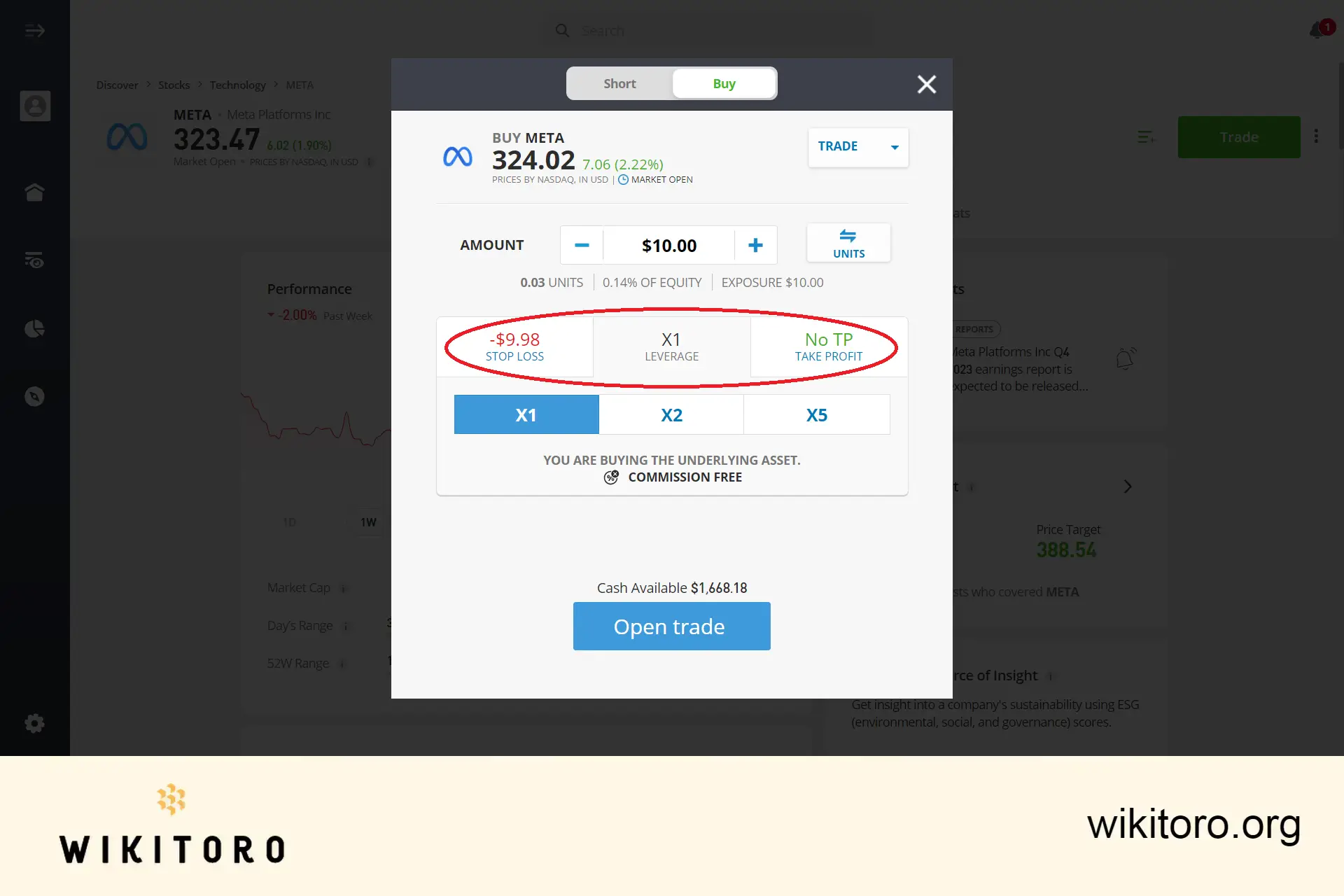 Ställa in eToro Meta stocks handelsparametrar