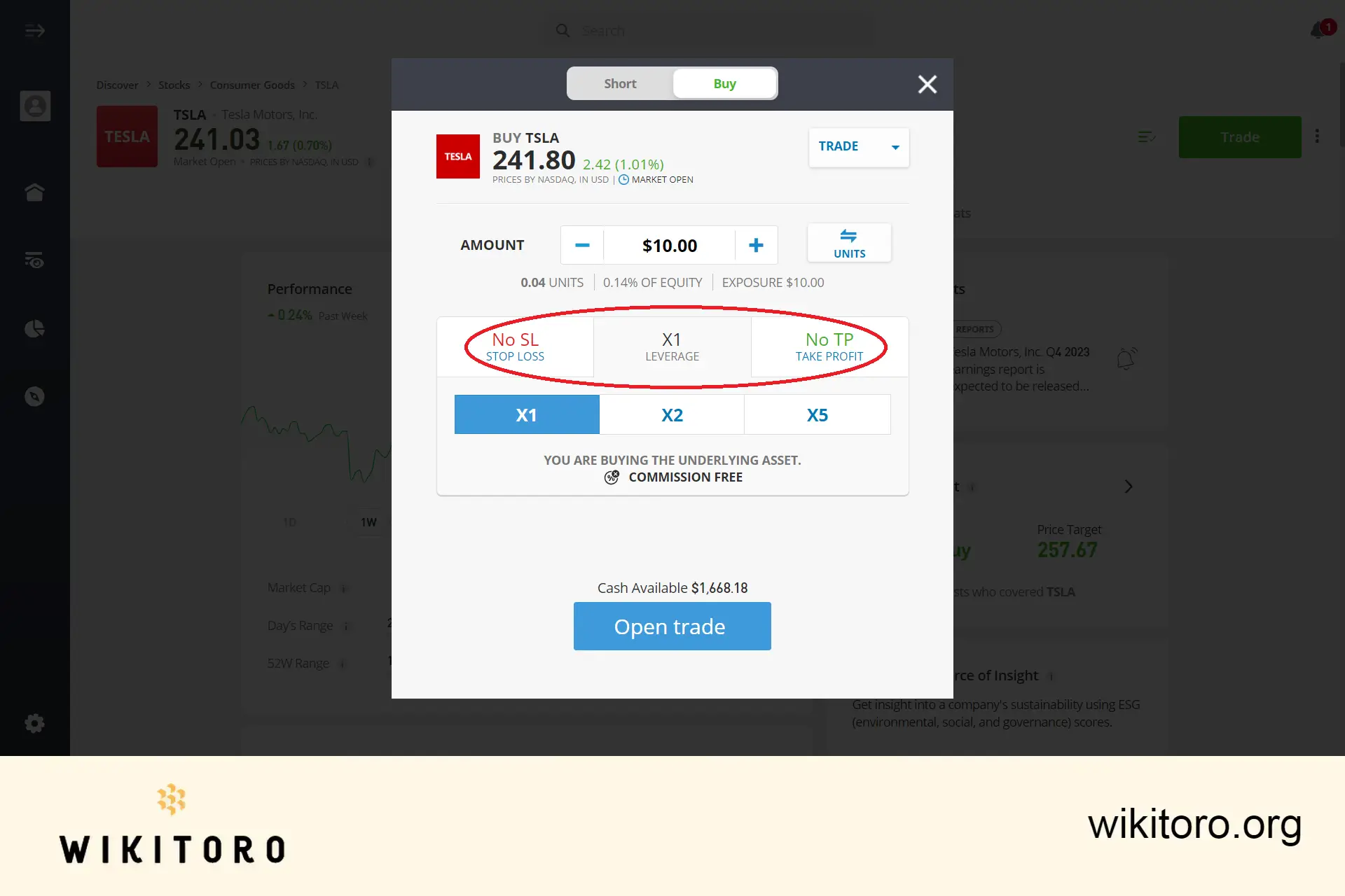Ställa in eToro Tesla-aktiehandelsparametrar