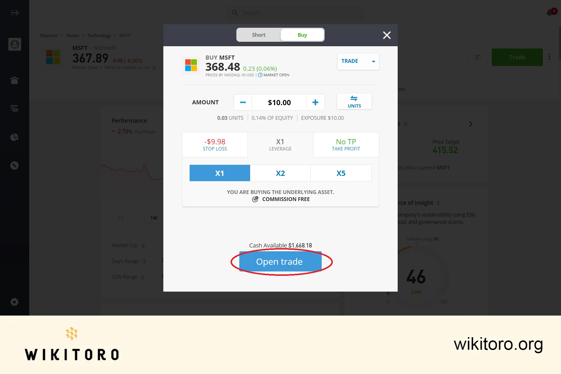 Utför eToro Microsoft-aktiehandel