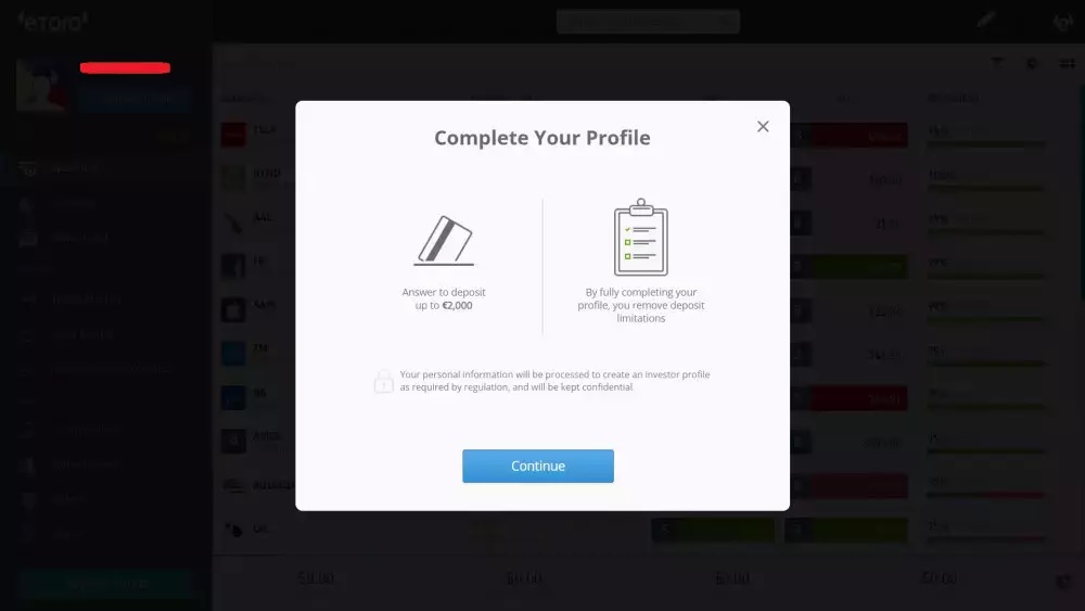 Fyller i eToro-profil