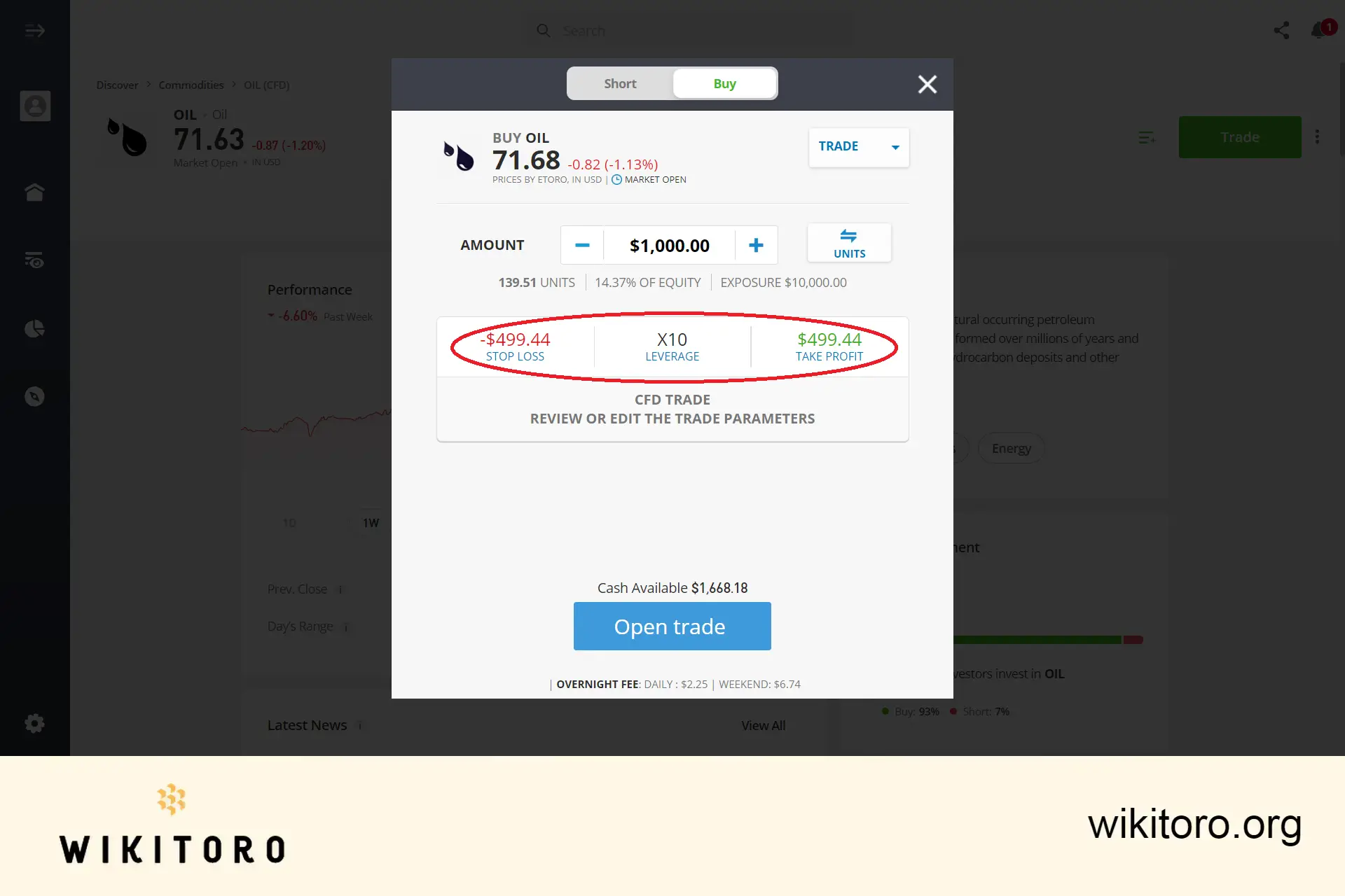 Ställa in parametrar för handel med råolja på eToro