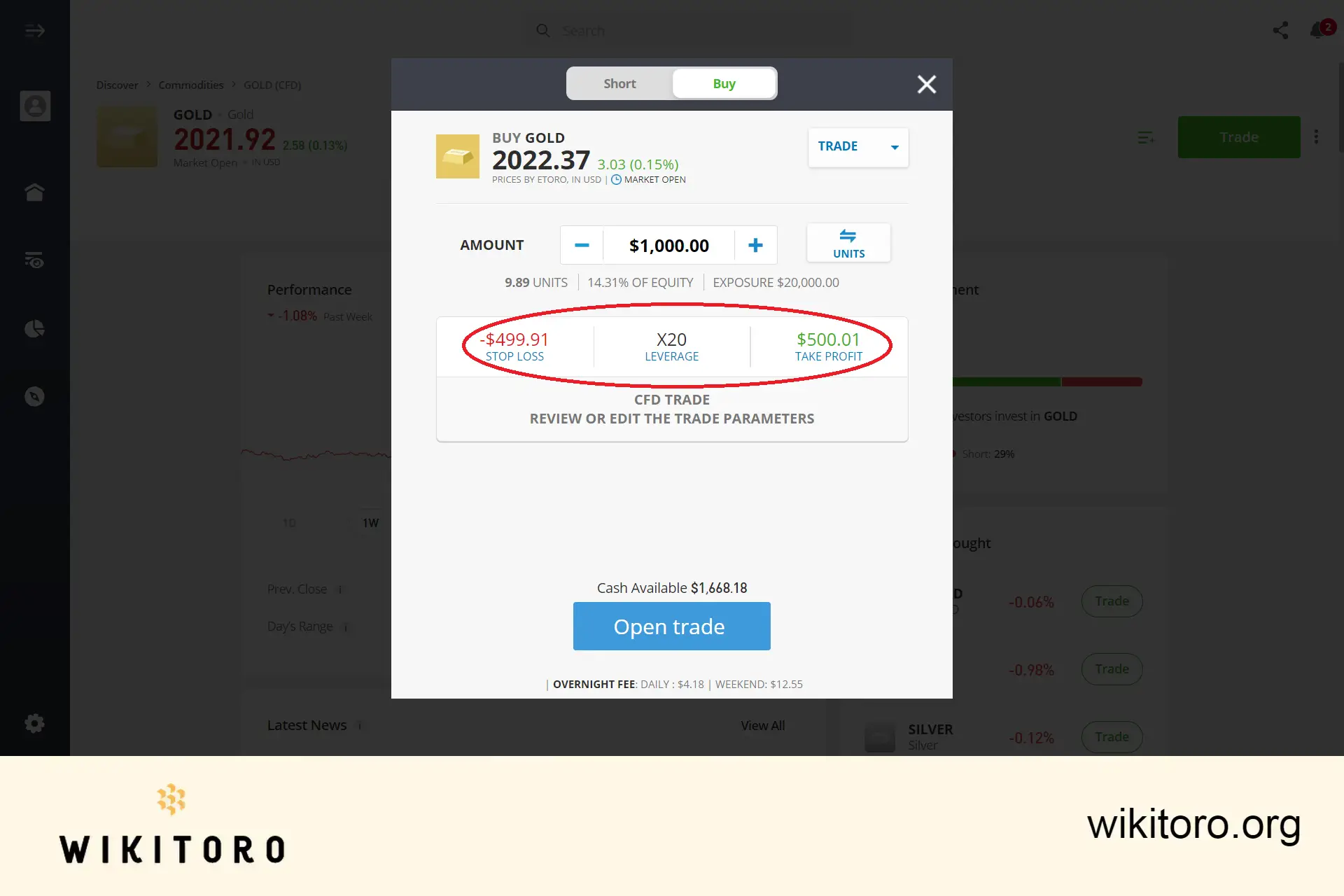 Ställa in eToro Guld handelsparametrar