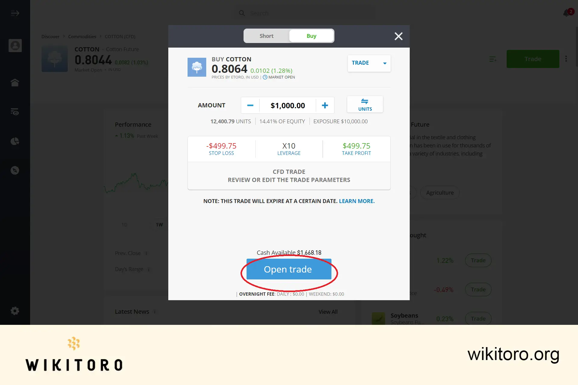 Utför eToro Handelsorder för bomull