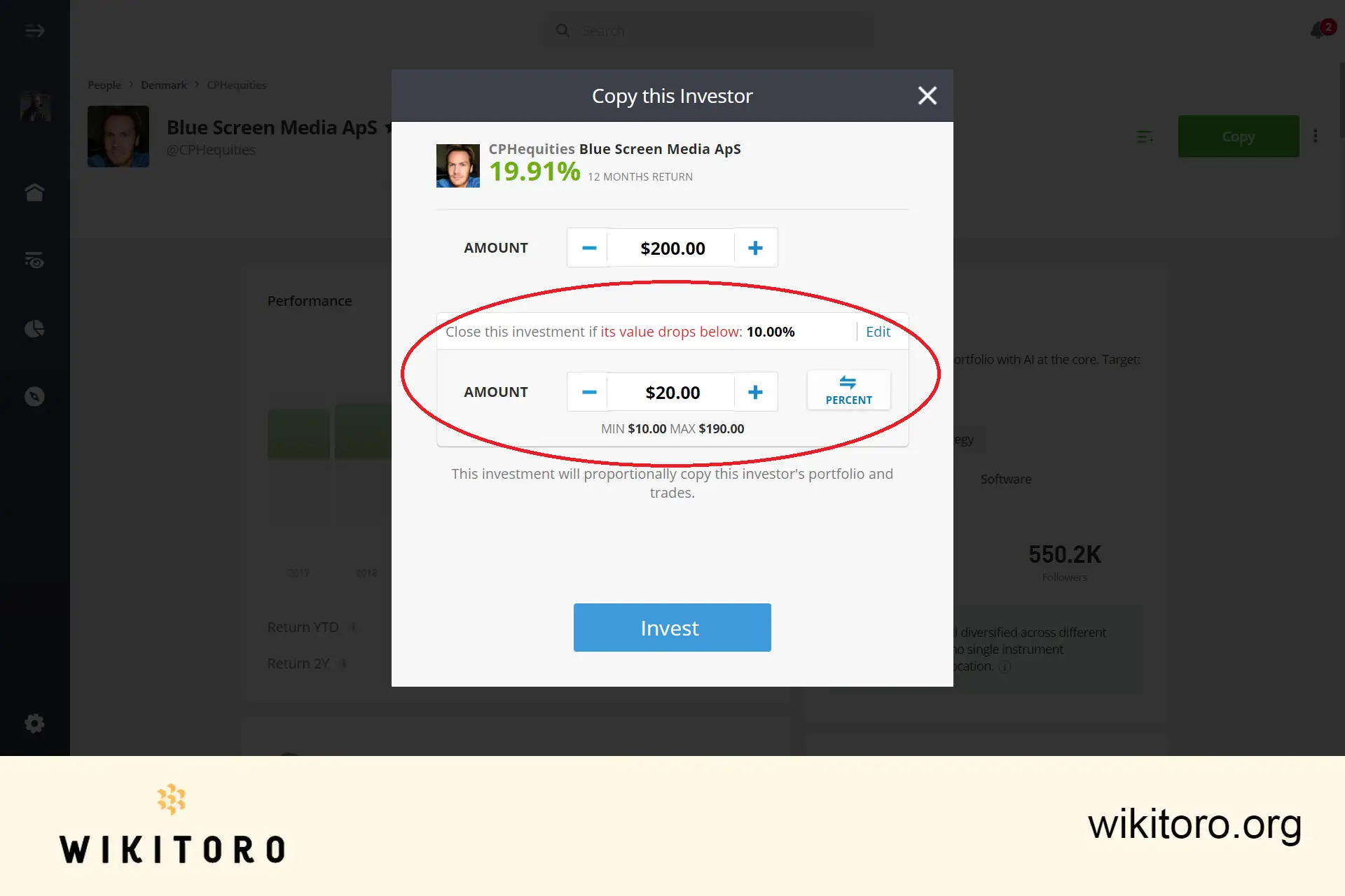 Ställa in eToro copy stop loss