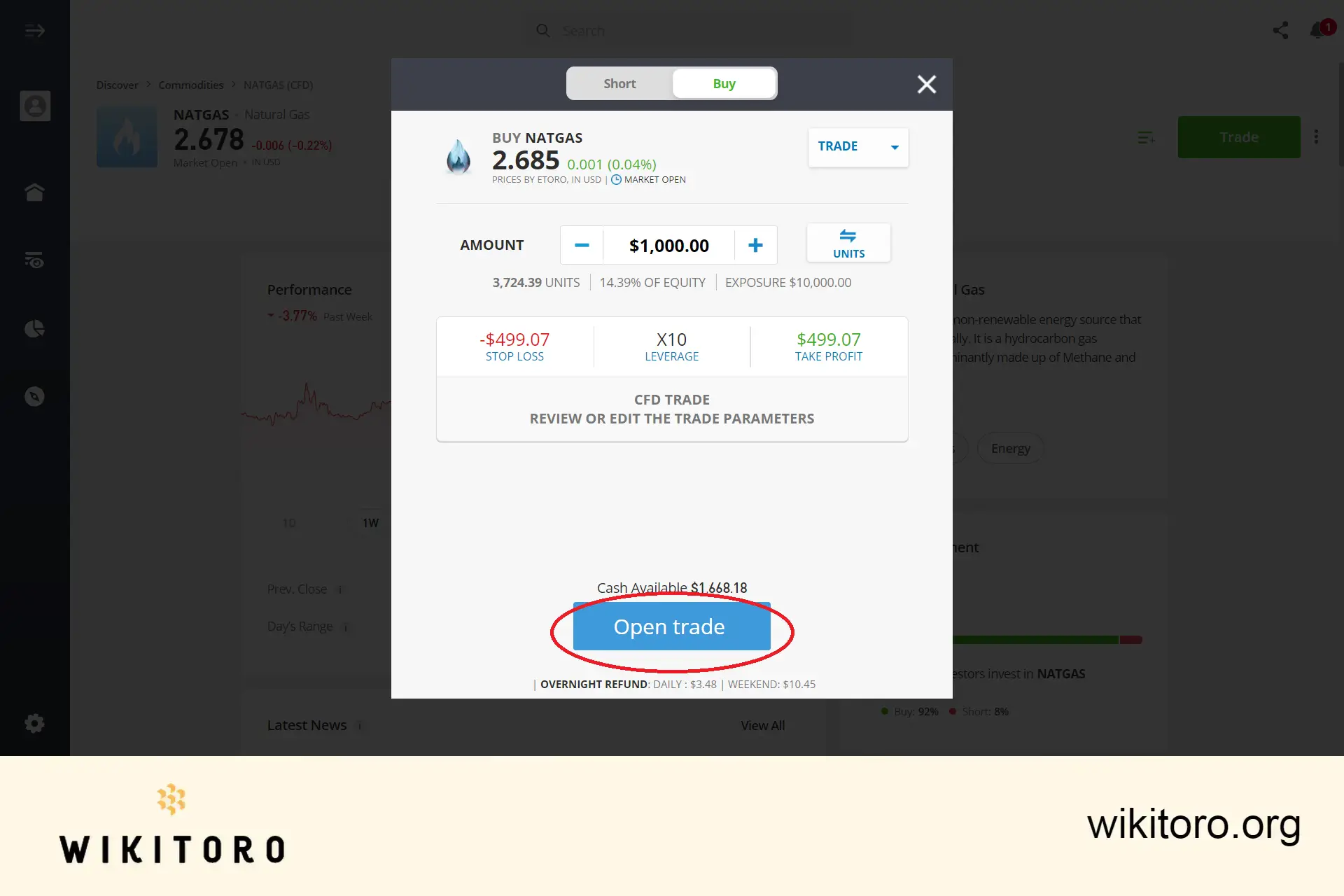 Utför handelsorder eToro Natural Gas