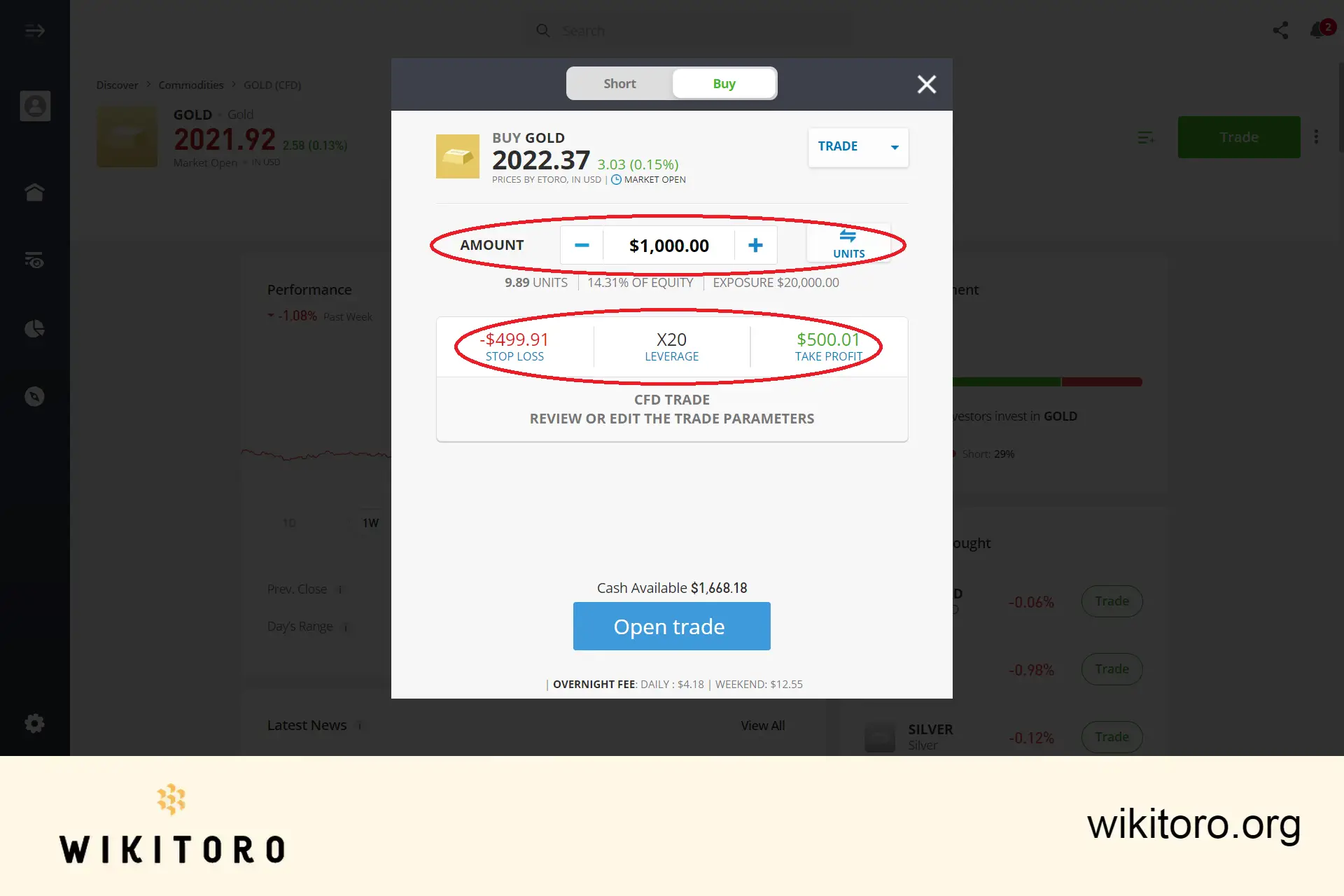 Ställa in guldhandelsparametrar på eToro