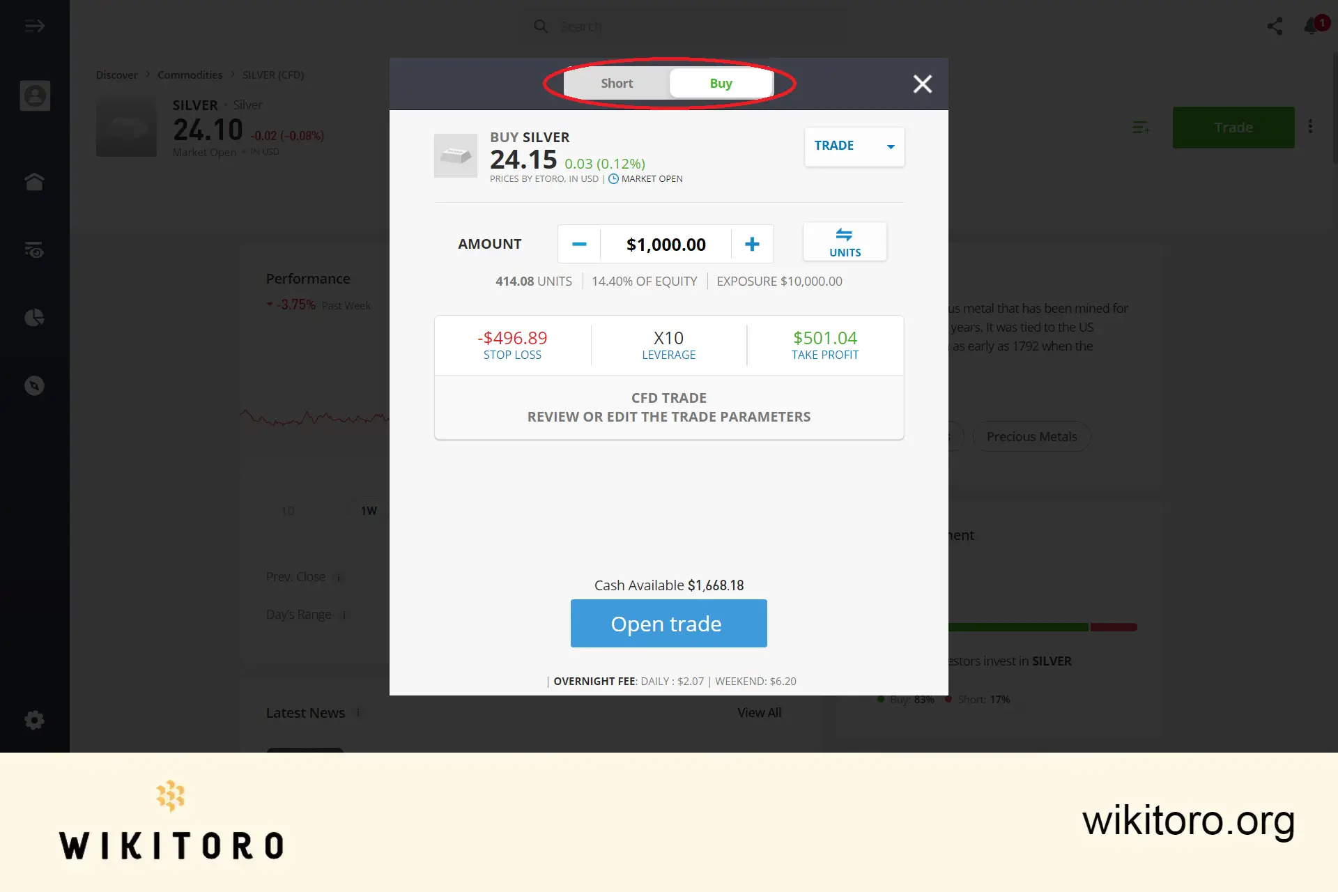 Blankning vid köp av silver på eToro
