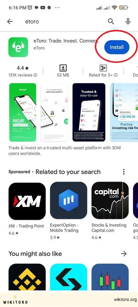 Installera eToro-appen på Android-enhet