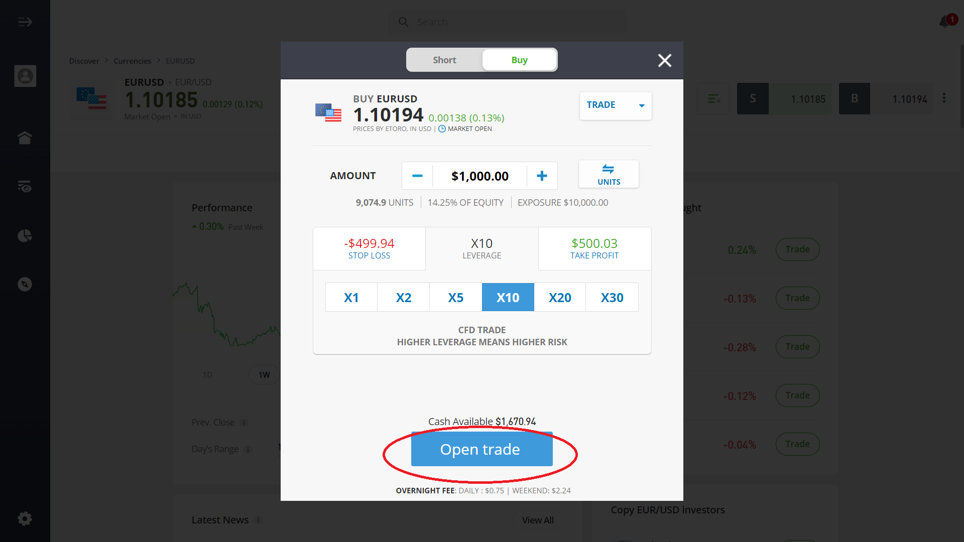 Utför handel med en X10-hävstång